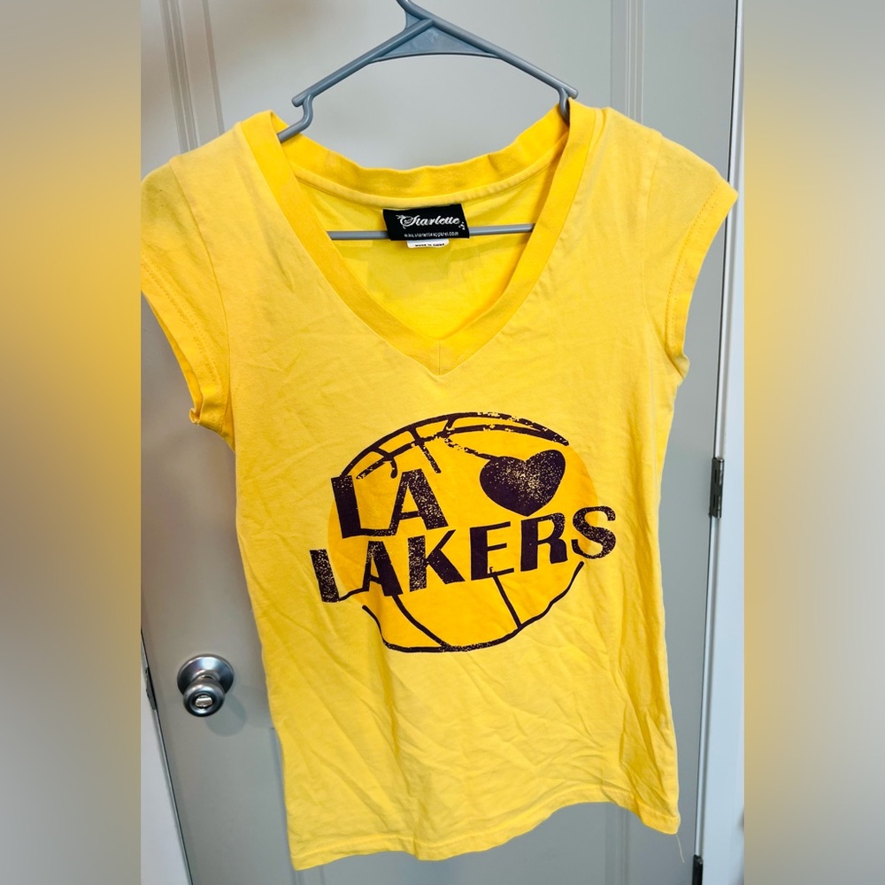 Los Angeles Lakers Basketball Purple Gold NBA- Starlette V Neck Shirt -Medium